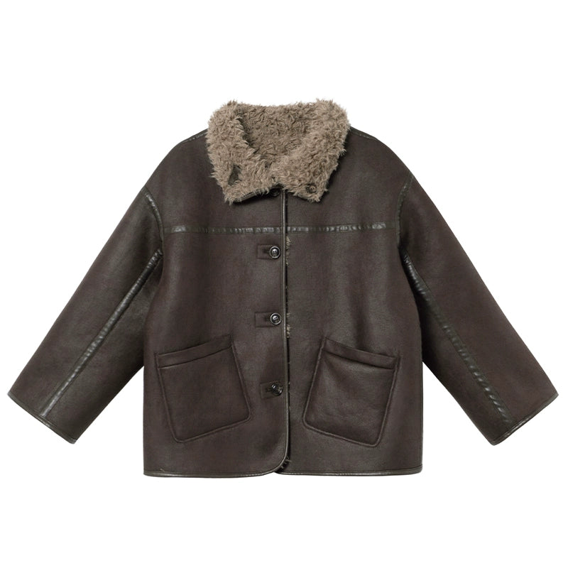 ボア×スエード調 リバーシブルムートンジャケット