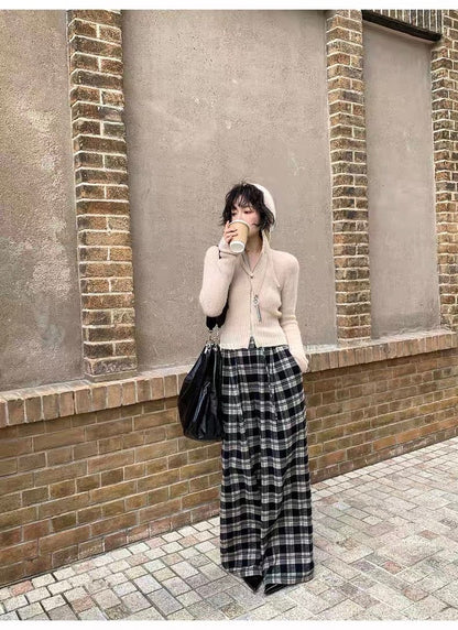 コットンチェックワイドパンツ