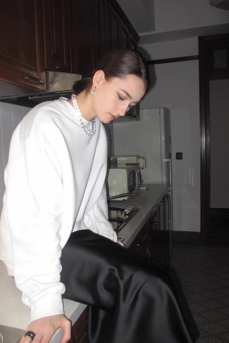 2タイプネック ギャザースリーブスウェット