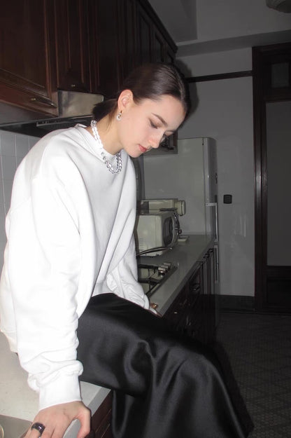 2タイプネック ギャザースリーブスウェット