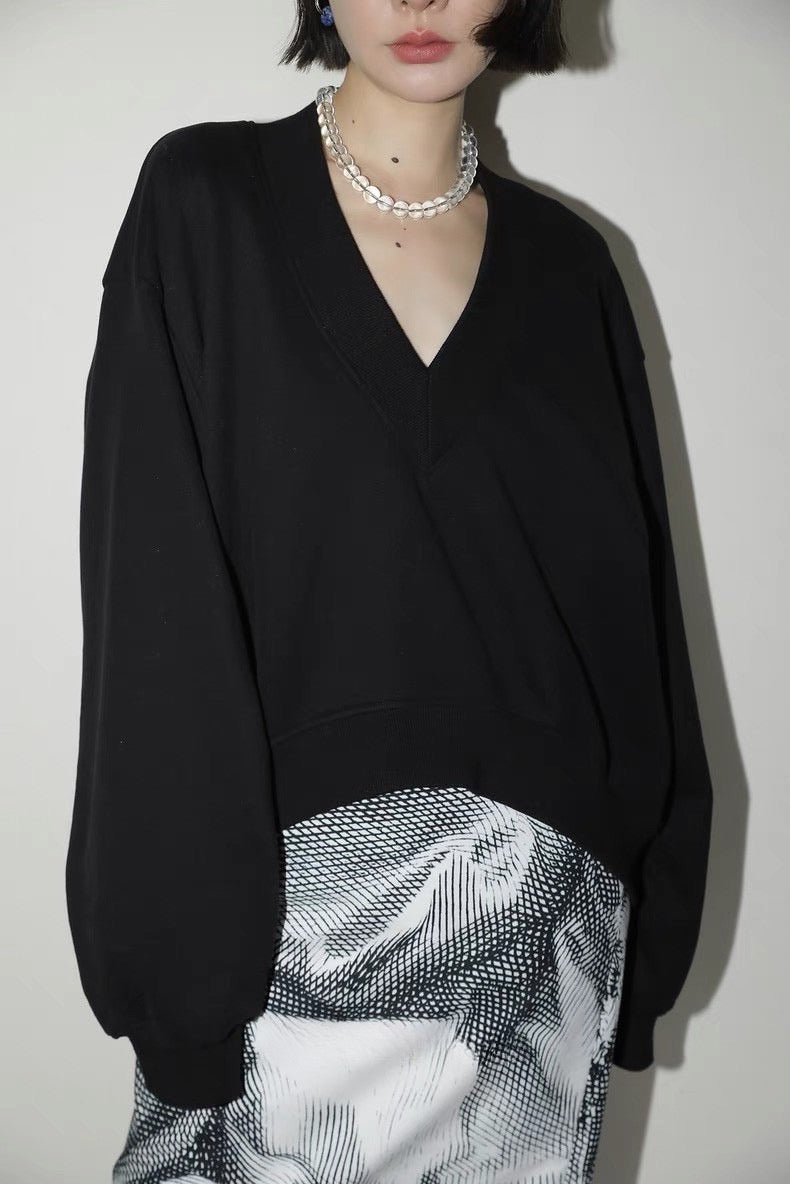 Vネック-ブラック / S
