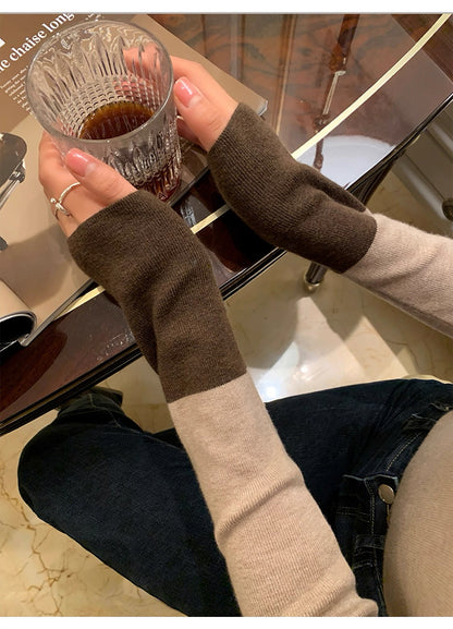 選べるネック 配色スリーブ ニットトップス