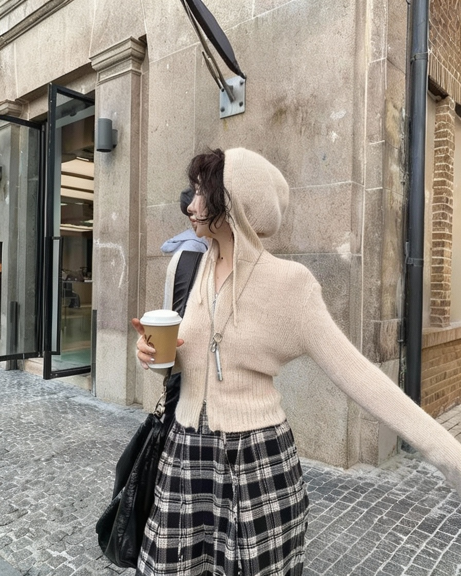 ダブルジッパーニットカーディガン