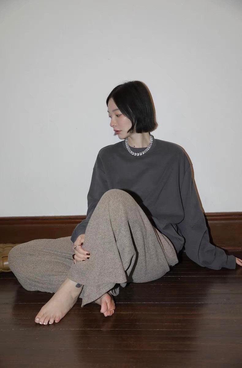 2タイプネック ギャザースリーブスウェット