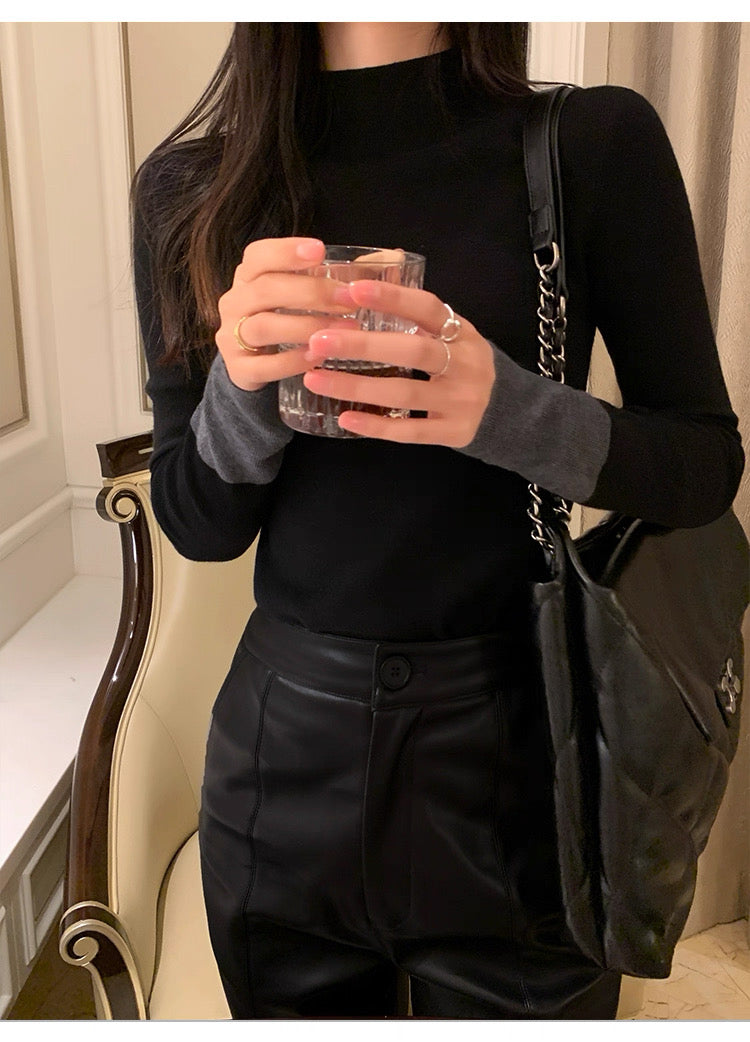 選べるネック 配色スリーブ ニットトップス