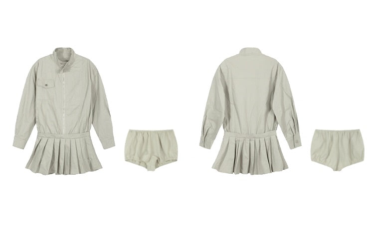 スタンドカラープリーツドッキングワンピース