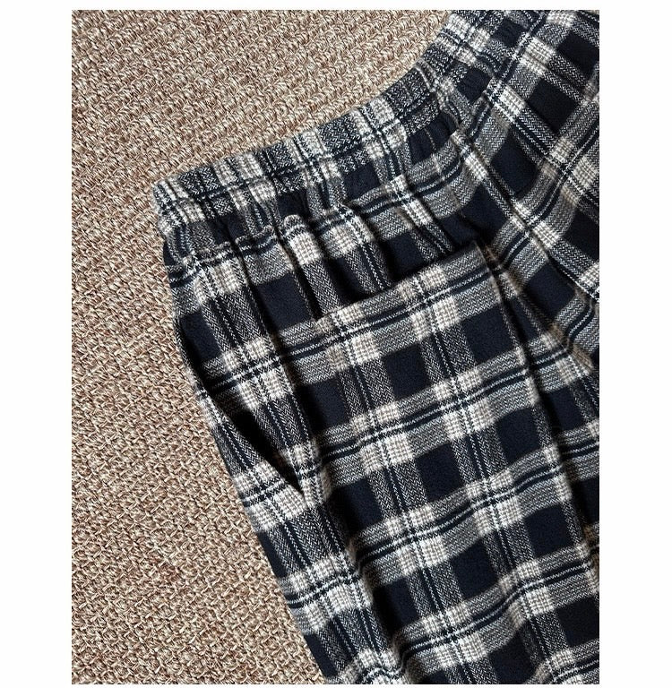 コットンチェックワイドパンツ