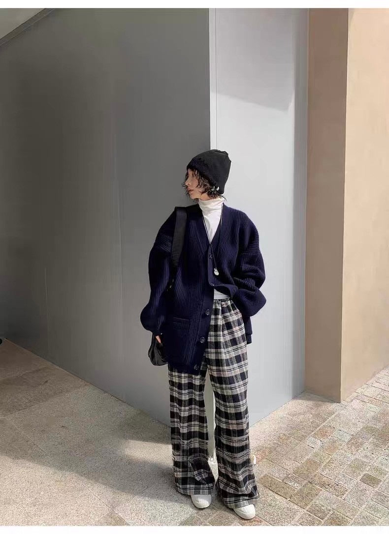 コットンチェックワイドパンツ