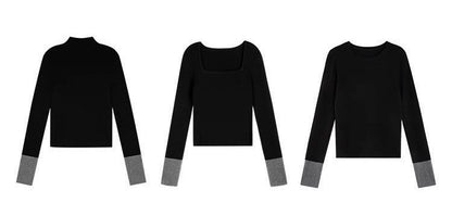 選べるネック 配色スリーブ ニットトップス