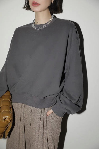2タイプネック ギャザースリーブスウェット