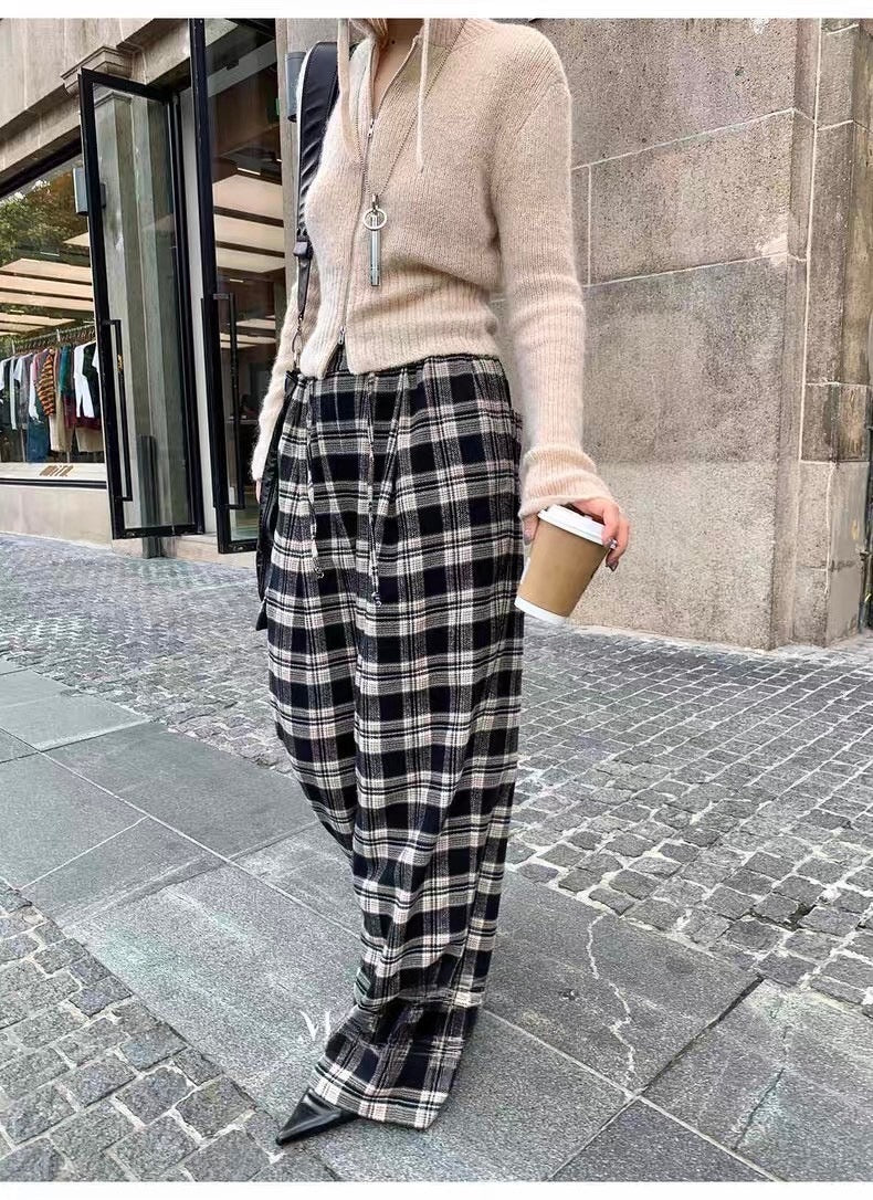 コットンチェックワイドパンツ
