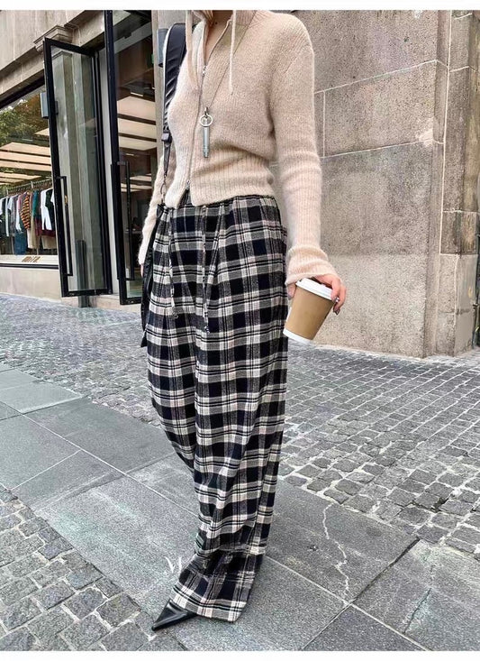 コットンチェックワイドパンツ