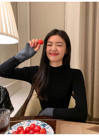 選べるネック 配色スリーブ ニットトップス