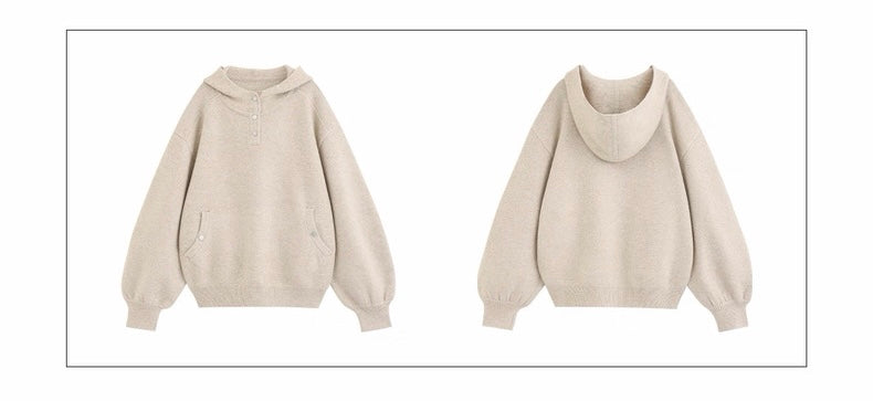 ウールカシミヤ混 ボリュームスリーブ ニットフーディー