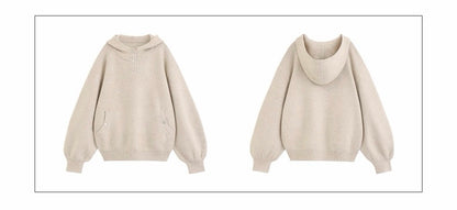 ウールカシミヤ混 ボリュームスリーブ ニットフーディー