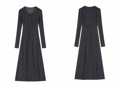 ヘンリーネック ニット ロングフレアワンピース