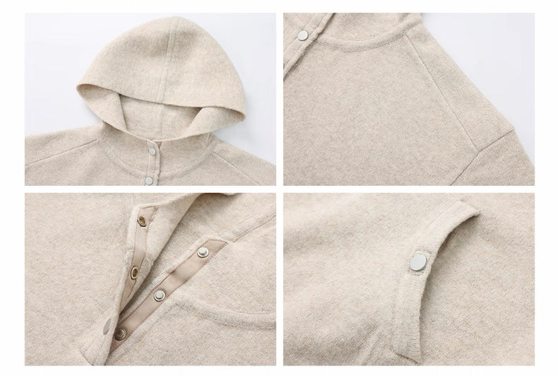 ウールカシミヤ混 ボリュームスリーブ ニットフーディー