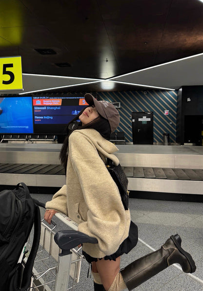 ウールカシミヤ混 ボリュームスリーブ ニットフーディー