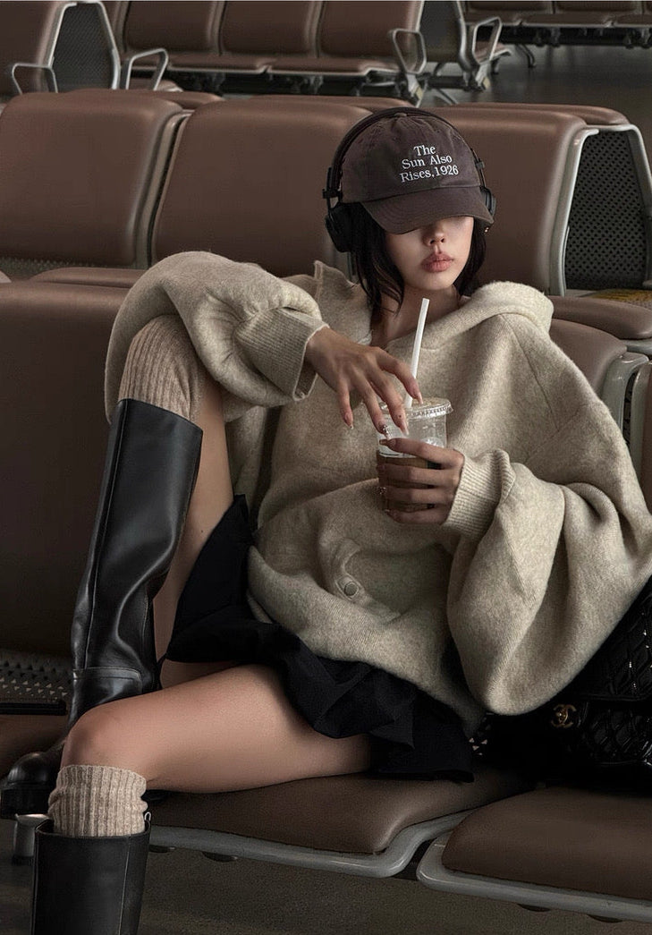 ウールカシミヤ混 ボリュームスリーブ ニットフーディー