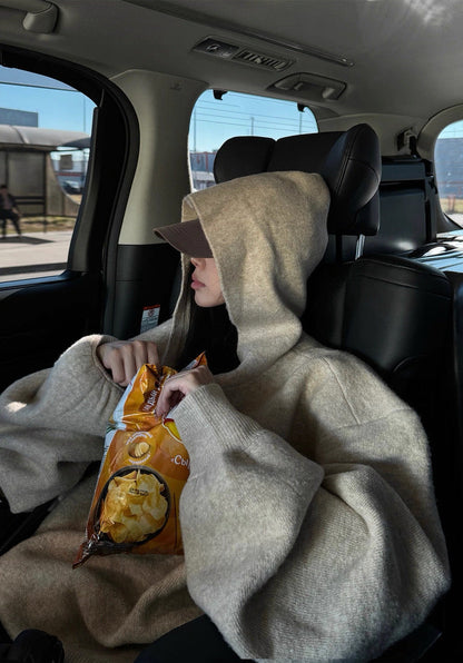 ウールカシミヤ混 ボリュームスリーブ ニットフーディー