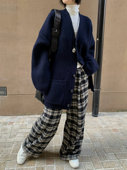 コットンチェックワイドパンツ