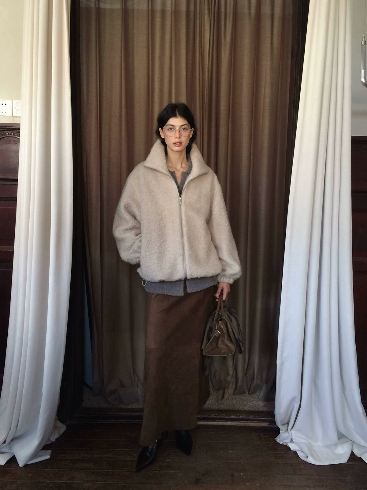 ウールブレンド ドロスト ジップニットアウター