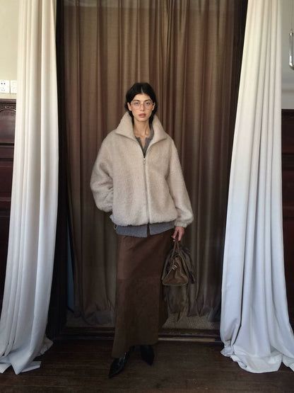 ウールブレンド ドロスト ジップニットアウター