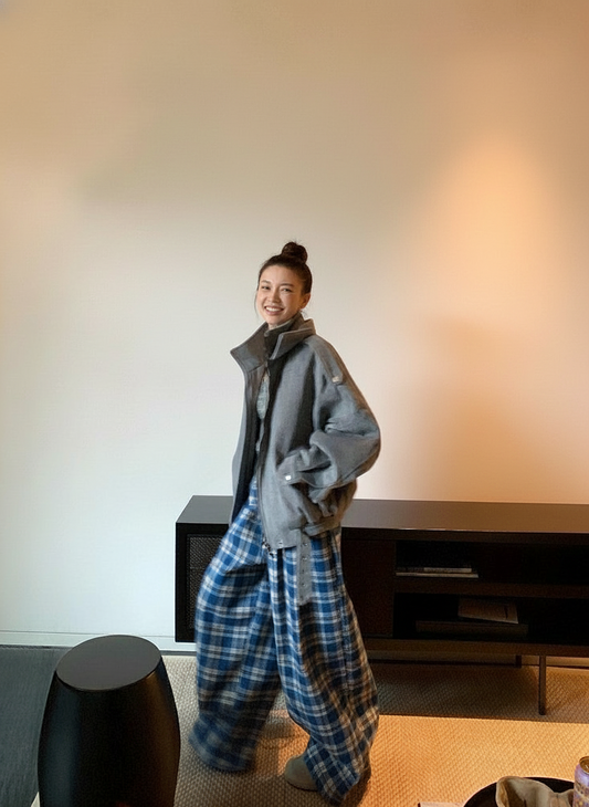 ウールチェック柄パンツ