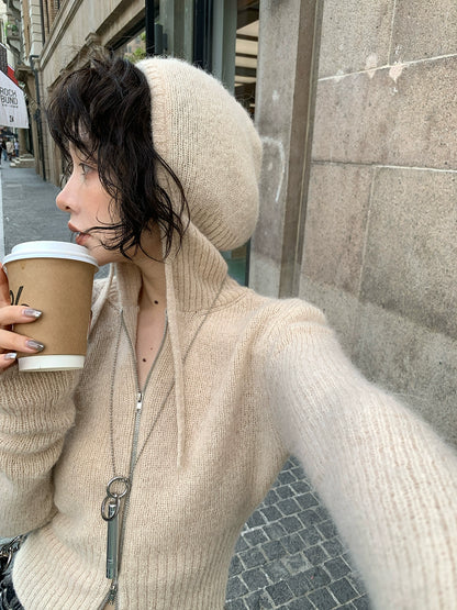 ダブルジッパーニットカーディガン