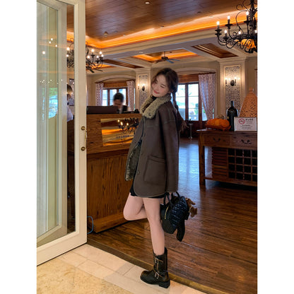 ボア×スエード調 リバーシブルムートンジャケット