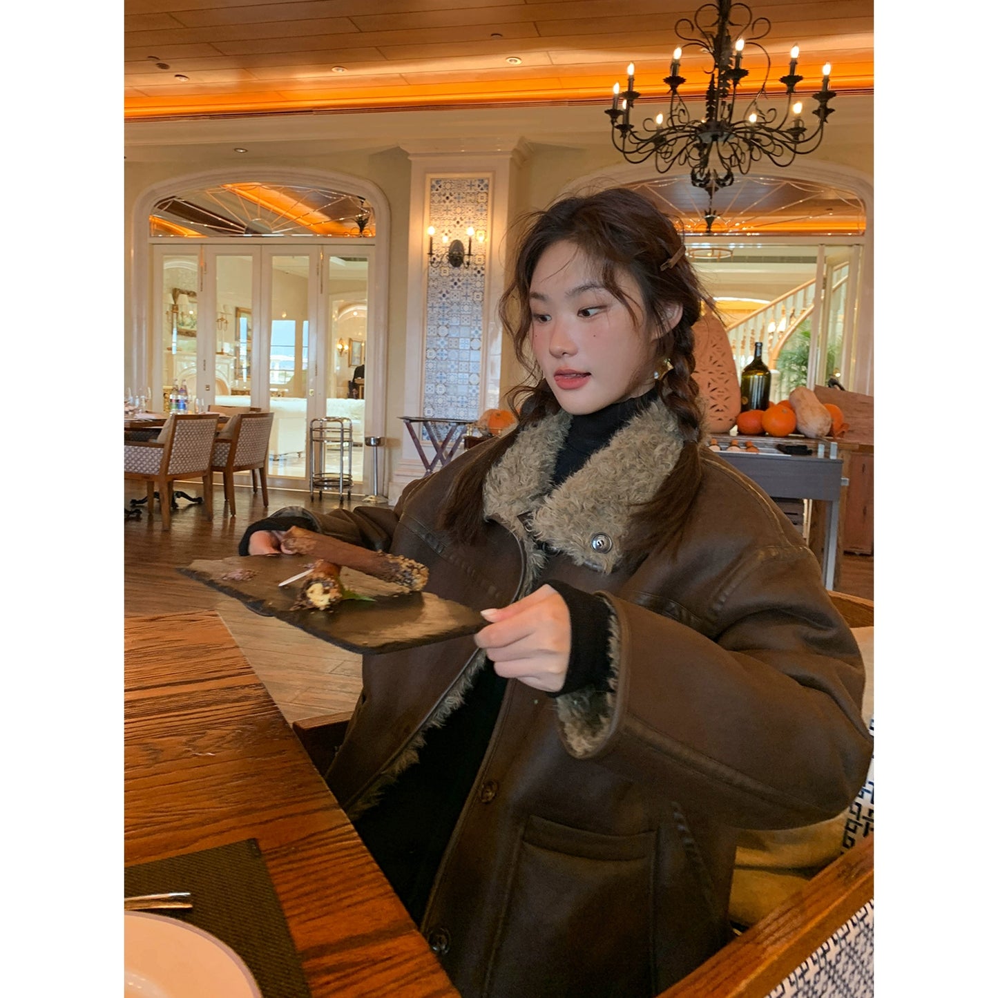 ボア×スエード調 リバーシブルムートンジャケット