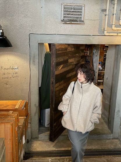 ウールブレンド ドロスト ジップニットアウター