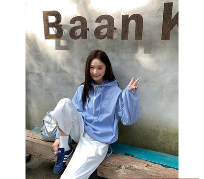 ライトギンガムハーフジップ