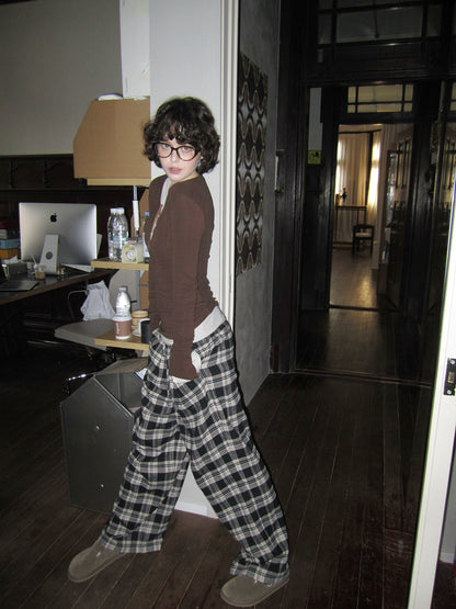 コットンチェックワイドパンツ