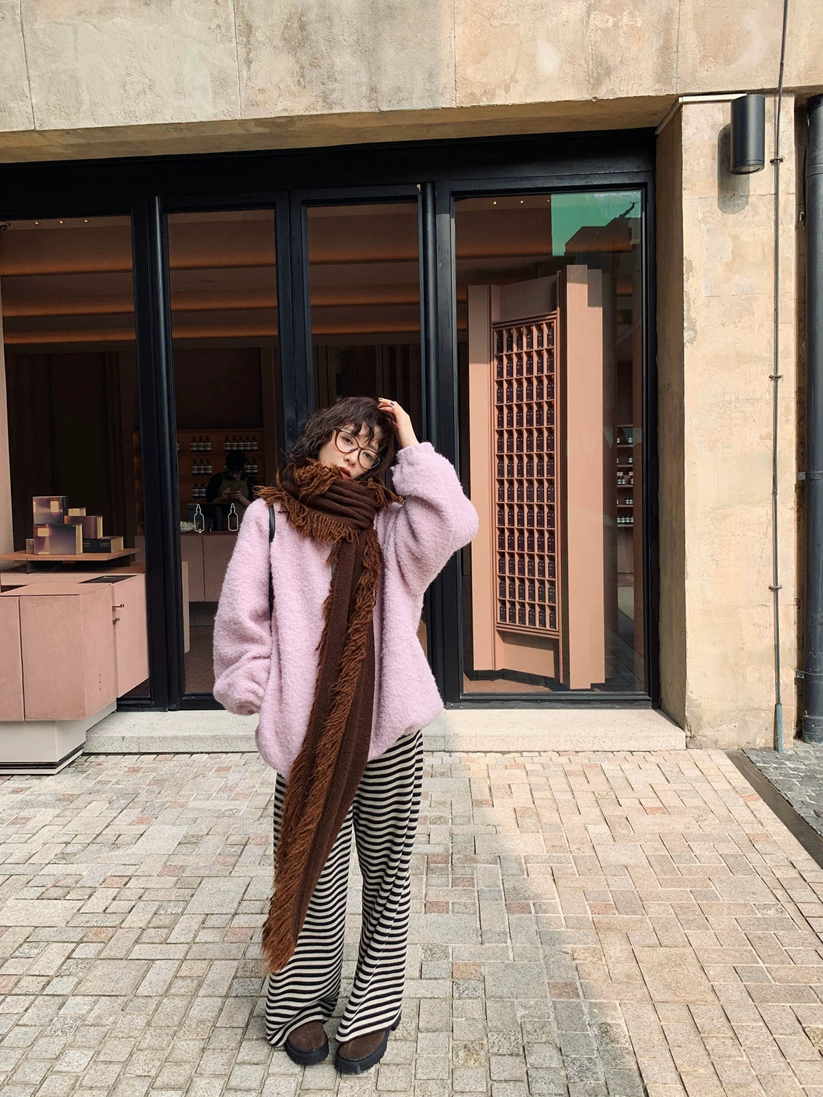 ウールブレンド ドロスト ジップニットアウター