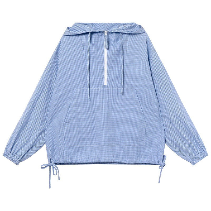 ライトギンガムハーフジップ