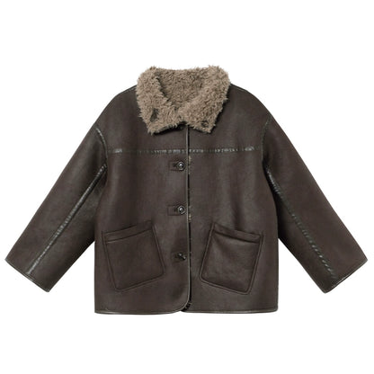 ボア×スエード調 リバーシブルムートンジャケット