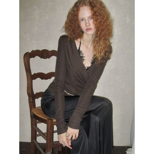 Vネック カシュクール ロングスリーブトップス(別売りインナー)