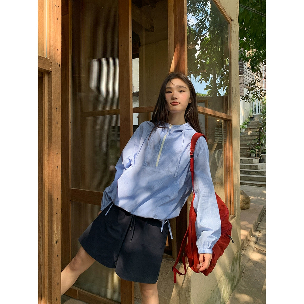 ライトギンガムハーフジップ